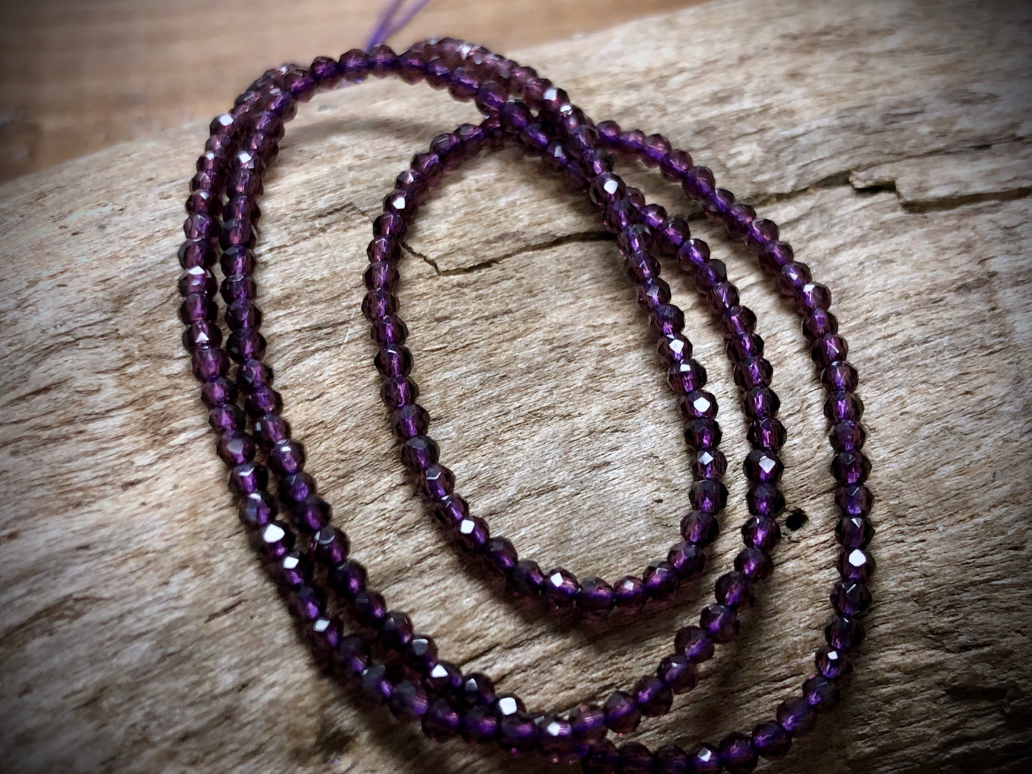 Thunder Polish Glass Faceted Rounds Strand - Violet - 2mm - 14”