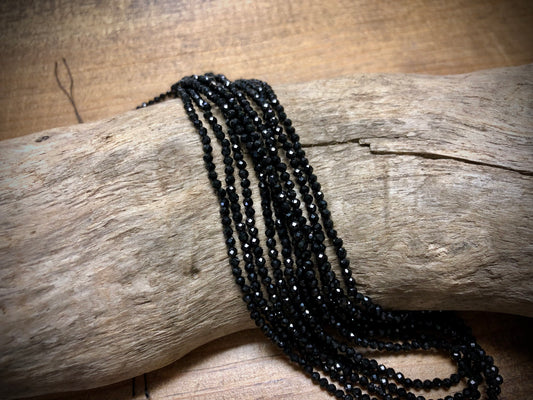 Thunder Polish Glass Faceted Rounds Strand - Jet Black - 2mm - 14”