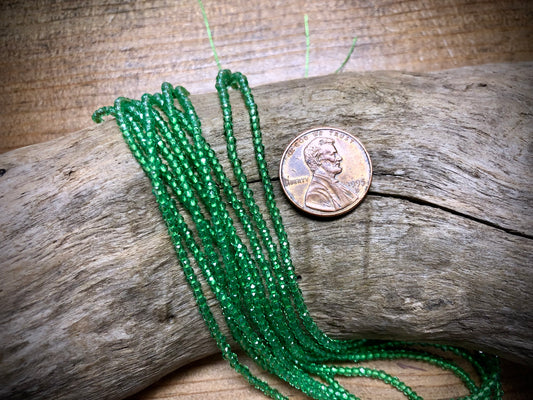 Thunder Polish Glass Faceted Rounds Strand - Peridot Green - 2mm - 14”