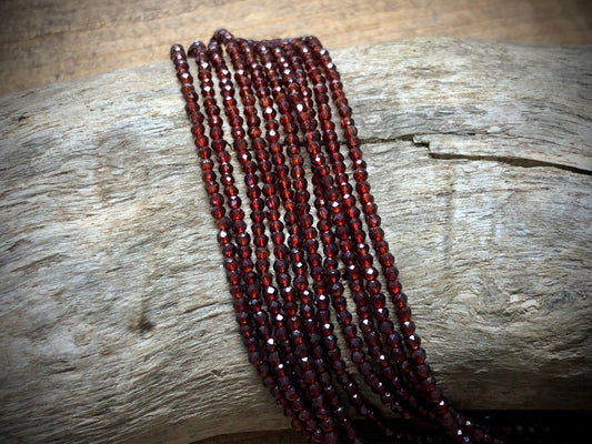 Thunder Polish Glass Faceted Rounds Strand - Garnet Red - 2mm - 14”
