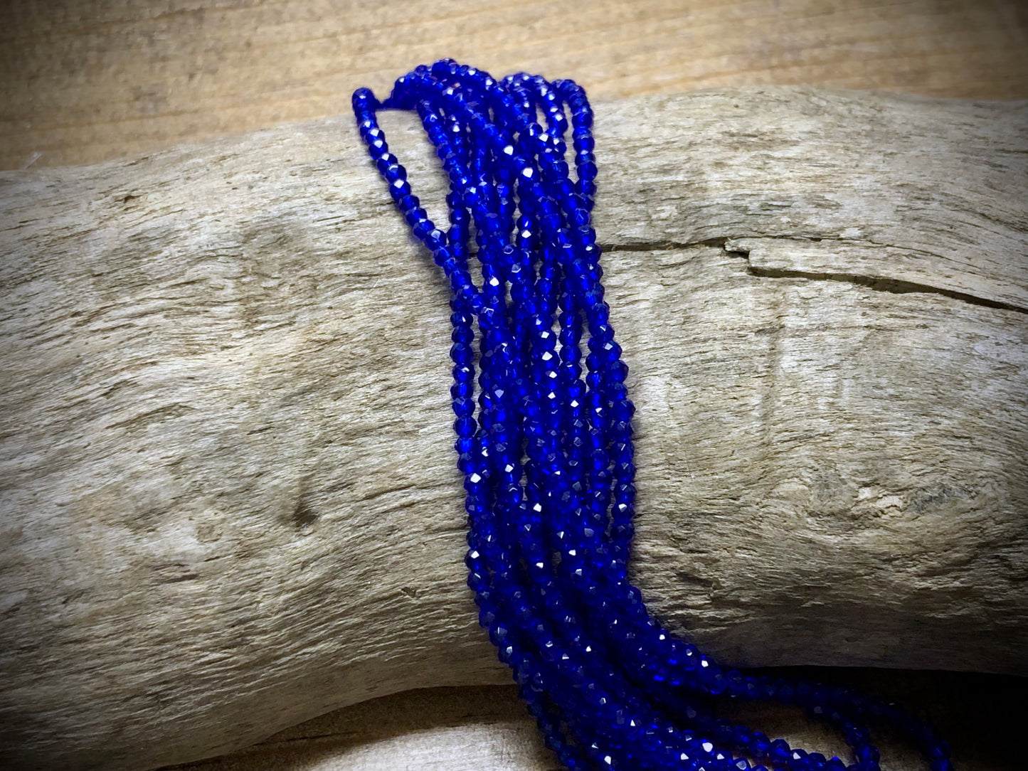 Thunder Polish Glass Faceted Rounds Strand - Royal Blue - 2mm - 14”