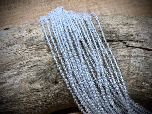 Thunder Polish Glass Faceted Rounds Strand - Clear Crystal - 2mm - 14”