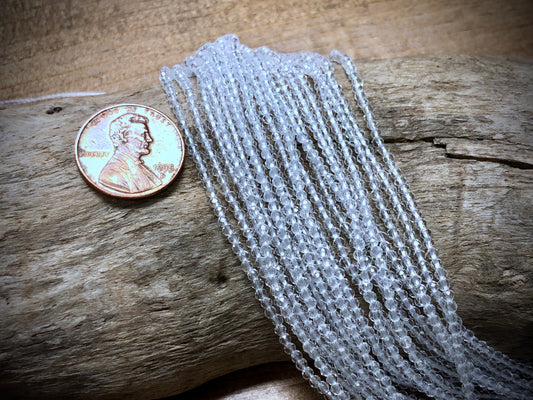 Thunder Polish Glass Faceted Rounds Strand - Clear Crystal - 2mm - 14”