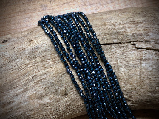 Thunder Polish Glass Faceted Rounds Strand - Gunmetal - 2mm - 14”