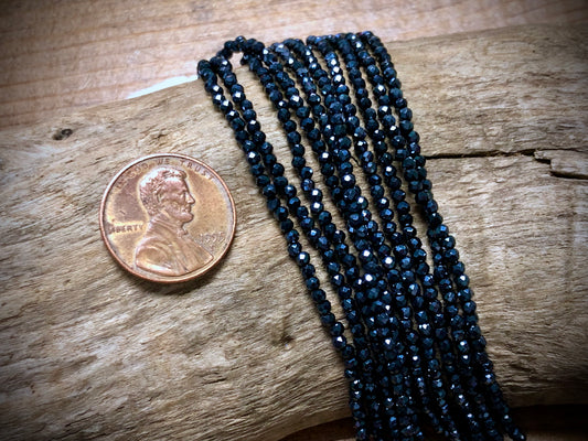 Thunder Polish Glass Faceted Rounds Strand - Gunmetal - 2mm - 14”