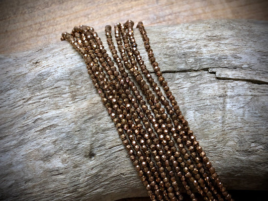 Thunder Polish Glass Faceted Rounds Strand - Copper - 2mm - 14”