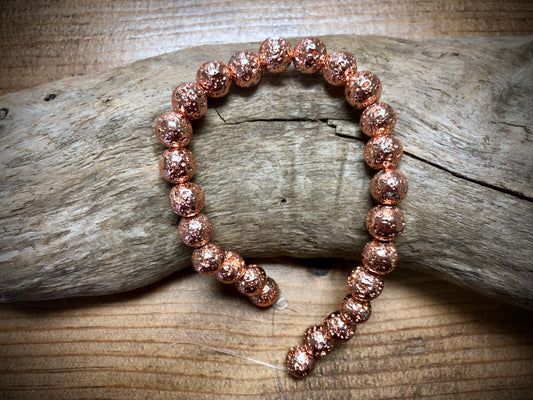 Electro-Coated Lava Bead Strand - Rose Gold - 8mm - 8”