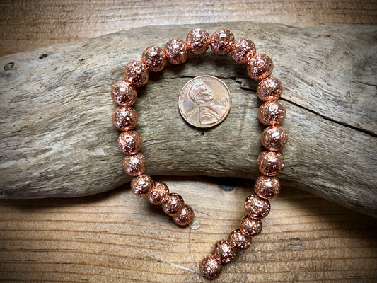 Electro-Coated Lava Bead Strand - Rose Gold - 8mm - 8”
