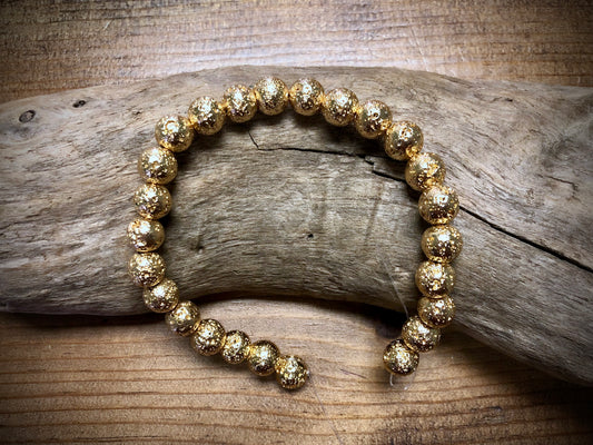 Electro-Coated Lava Bead Strand - Pale Gold - 8mm - 8”
