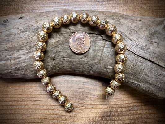 Electro-Coated Lava Bead Strand - Pale Gold - 8mm - 8”