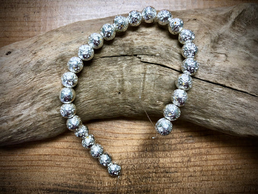 Electro-Coated Lava Bead Strand - Silver - 8mm - 8”