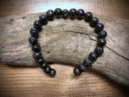 Electro-Coated Lava Bead Strand - Gunmetal - 8mm - 8”