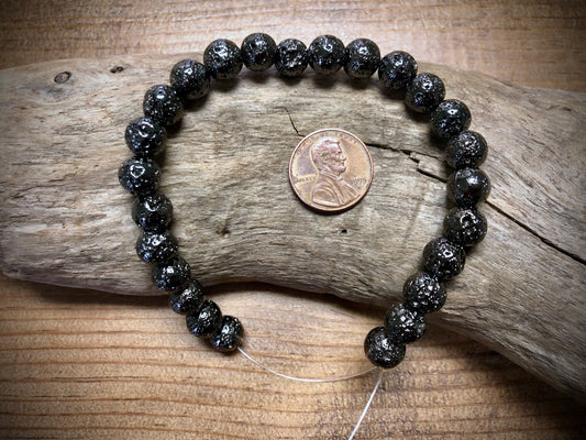 Electro-Coated Lava Bead Strand - Gunmetal - 8mm - 8”