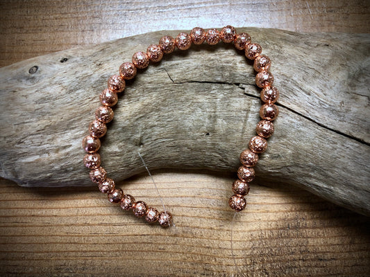 Electro-Coated Lava Bead Strand - Rose Gold - 6mm - 8”