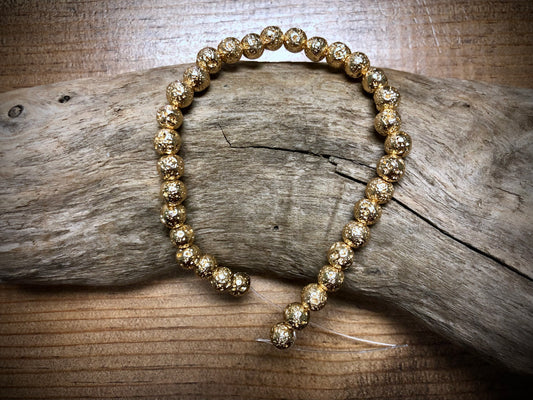 Electro-Coated Lava Bead Strand - Pale Gold - 6mm - 8”