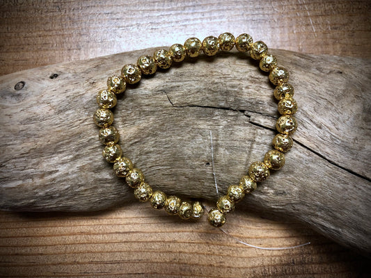 Electro-Coated Lava Bead Strand - Yellow Gold - 6mm - 8”