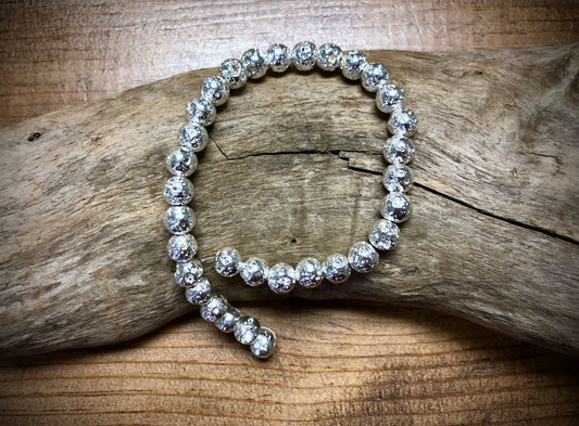 Electro-Coated Lava Bead Strand - Silver - 6mm - 8”