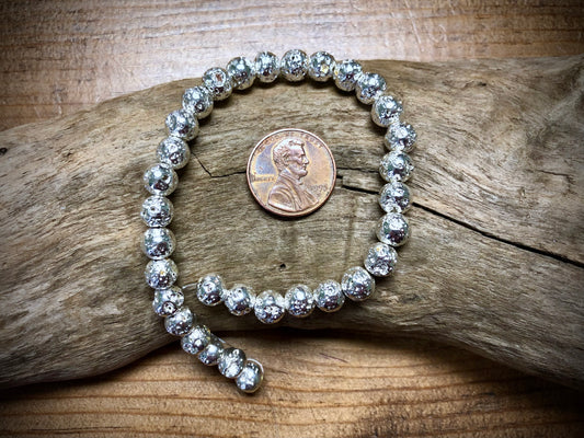 Electro-Coated Lava Bead Strand - Silver - 6mm - 8”