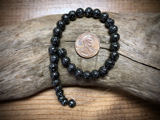 Electro-Coated Lava Bead Strand - Gunmetal - 6mm - 8”