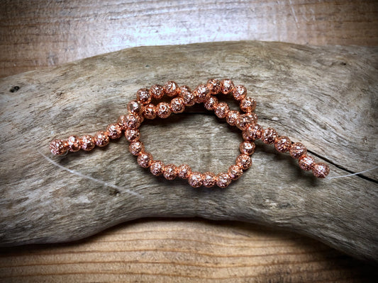 Electro-Coated Lava Bead Strand - Rose Gold - 4mm - 8”