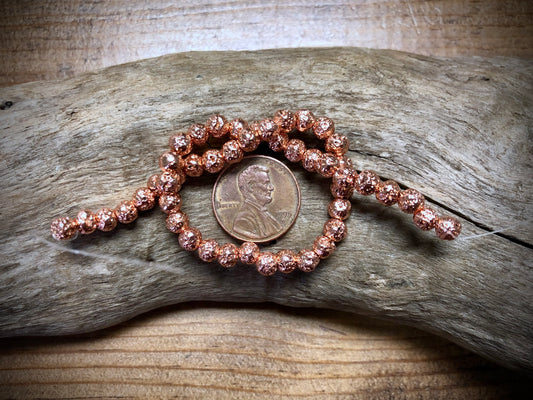 Electro-Coated Lava Bead Strand - Rose Gold - 4mm - 8”