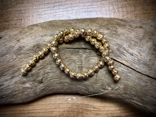 Electro-Coated Lava Bead Strand - Pale Gold - 4mm - 8”
