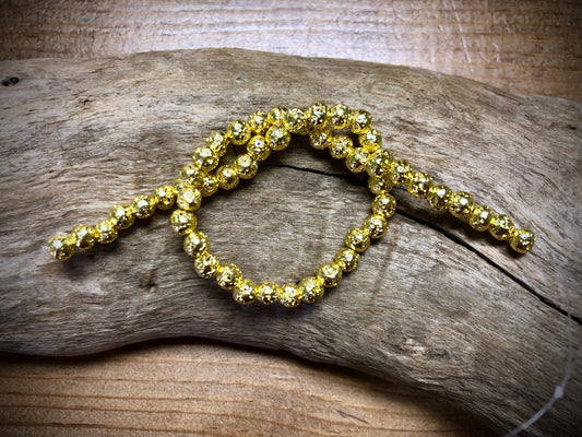 Electro-Coated Lava Bead Strand - Yellow Gold - 4mm - 8”