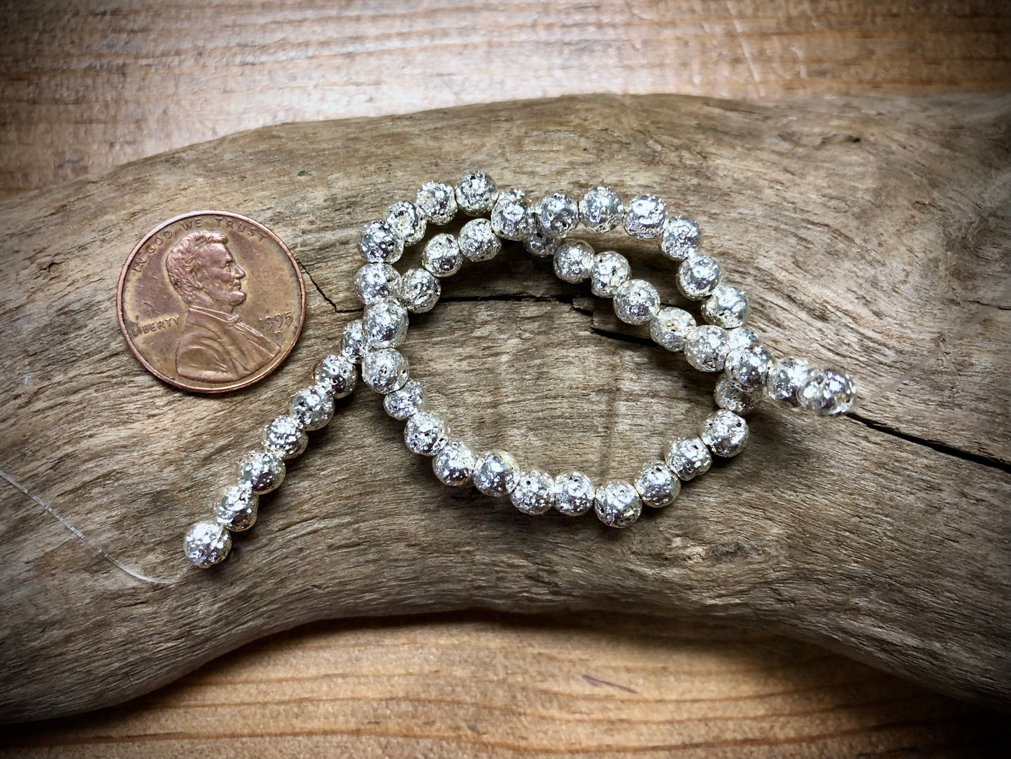 Electro-Coated Lava Bead Strand - Silver - 4mm - 8”