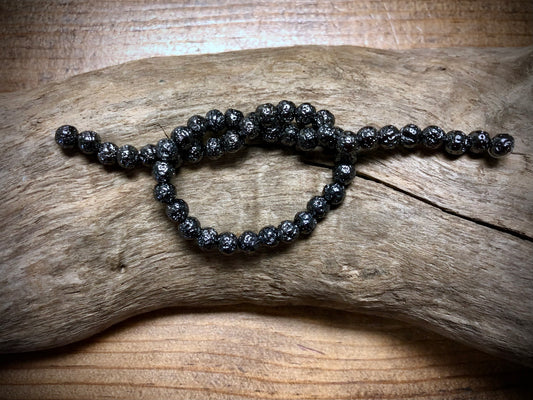 Electro-Coated Lava Bead Strand - Gunmetal - 4mm - 8”