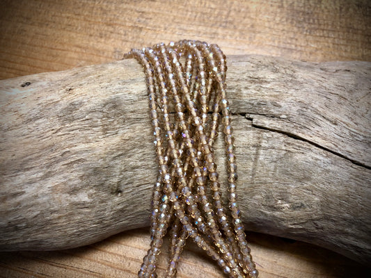 Thunder Polish Glass Faceted Rounds Strand - Champagne AB - 3mm - 14”