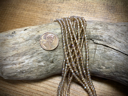 Thunder Polish Glass Faceted Rounds Strand - Champagne AB - 3mm - 14”