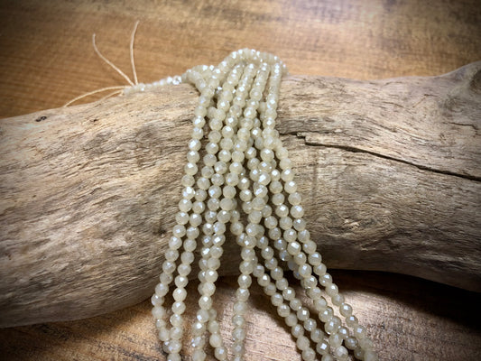 Thunder Polish Glass Faceted Rounds Strand - Cream - 3mm - 14”