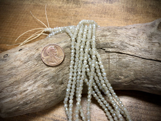Thunder Polish Glass Faceted Rounds Strand - Cream - 3mm - 14”