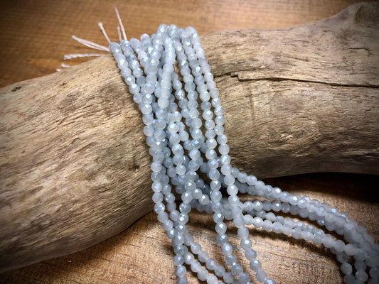 Thunder Polish Glass Faceted Rounds Strand - Pale Grey-Blue - 3mm - 14”