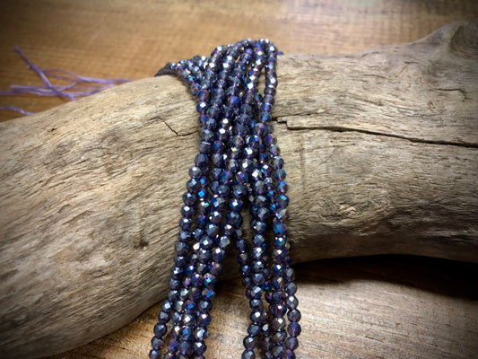 Thunder Polish Glass Faceted Rounds Strand - Violet AB - 3mm - 14”