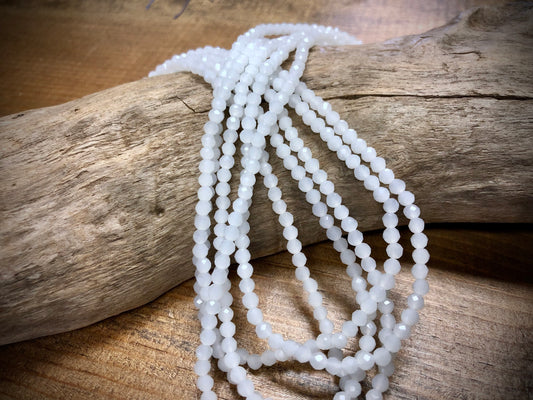 Thunder Polish Glass Faceted Rounds Strand - White Jade - 3mm - 14”