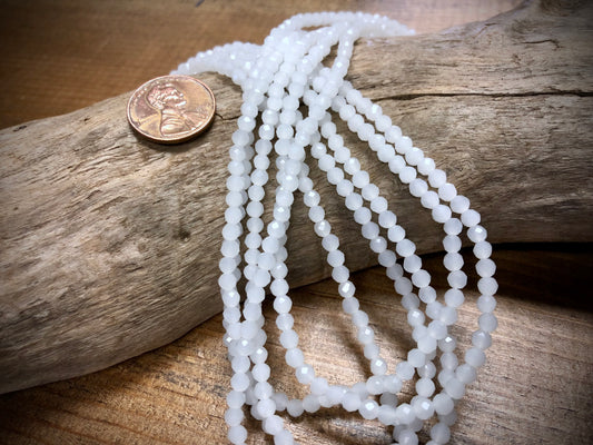 Thunder Polish Glass Faceted Rounds Strand - White Jade - 3mm - 14”
