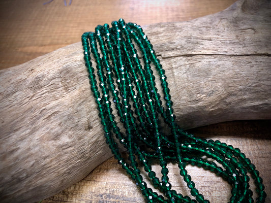 Thunder Polish Glass Faceted Rounds Strand - Emerald Green - 3mm - 14”
