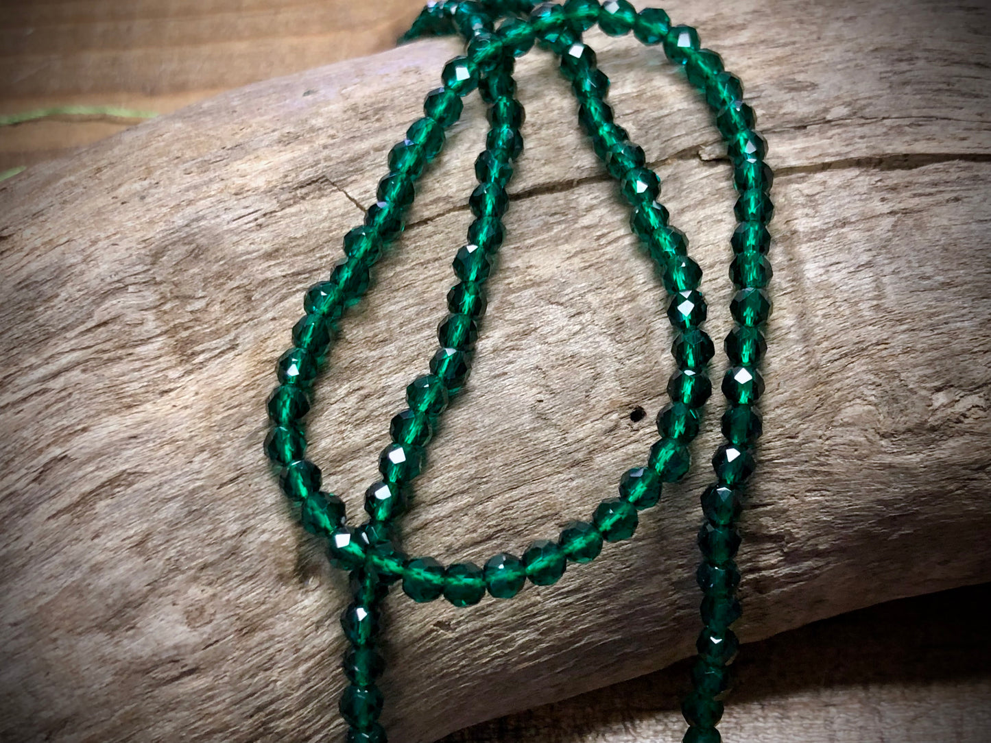 Thunder Polish Glass Faceted Rounds Strand - Emerald Green - 3mm - 14”