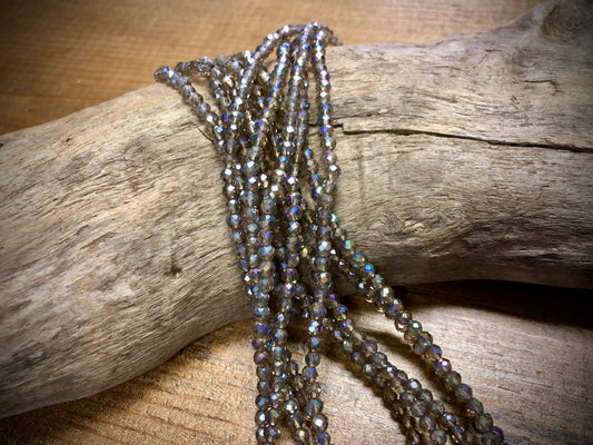 Thunder Polish Glass Faceted Rounds Strand - Black Diamond AB - 3mm - 14”