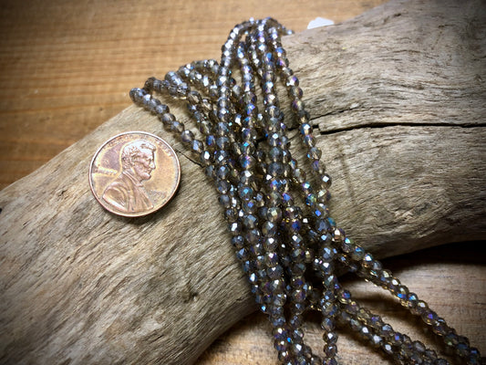 Thunder Polish Glass Faceted Rounds Strand - Black Diamond AB - 3mm - 14”