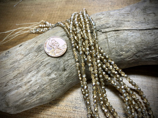 Thunder Polish Glass Faceted Rounds Strand - Rainbow Gold - 3mm - 14”