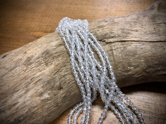 Thunder Polish Glass Faceted Rounds Strand - Clear AB - 3mm - 14”