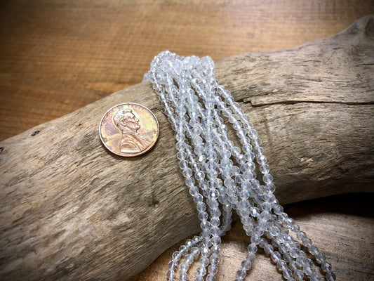 Thunder Polish Glass Faceted Rounds Strand - Clear AB - 3mm - 14”