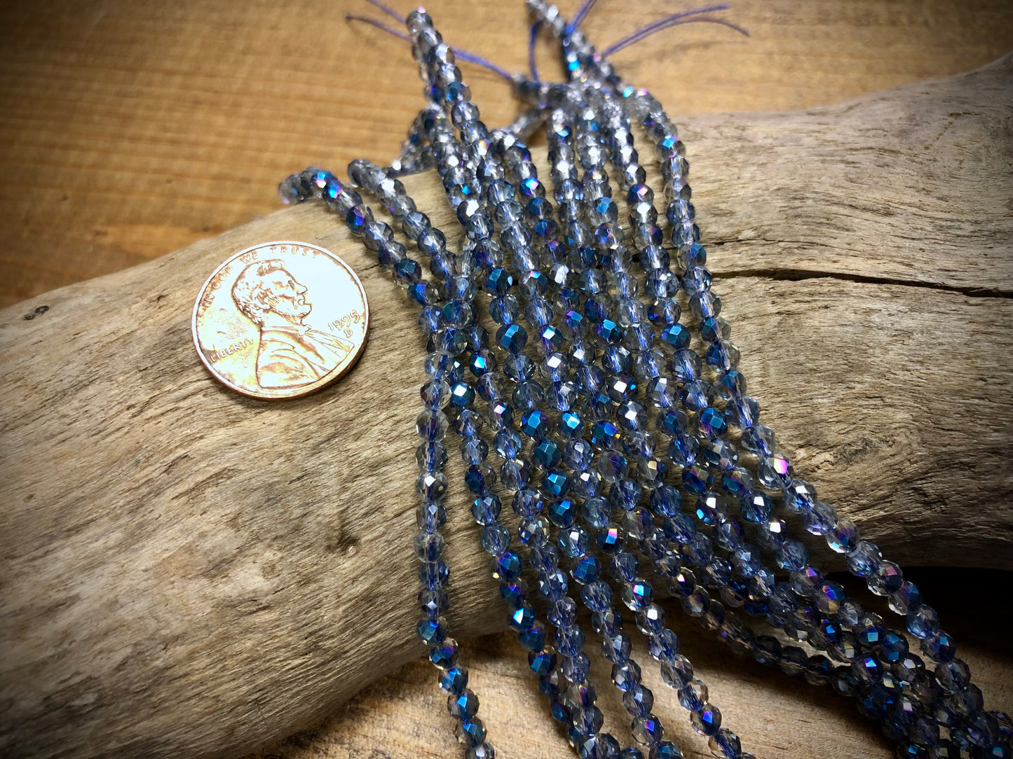 Thunder Polish Glass Faceted Rounds Strand - Magic Blue AB - 3mm - 14”