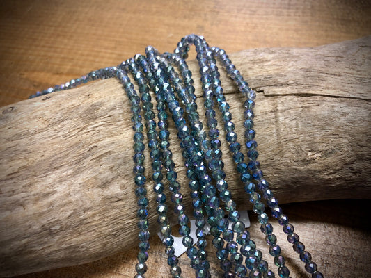 Thunder Polish Glass Faceted Rounds Strand - Magic Green AB - 3mm - 14”