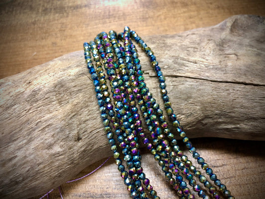 Thunder Polish Glass Faceted Rounds Strand - Rainbow AB - 3mm - 14”