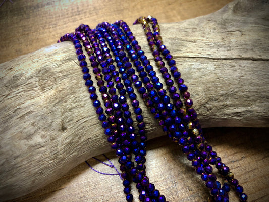 Thunder Polish Glass Faceted Rounds Strand - Royal Purple AB - 3mm - 14”