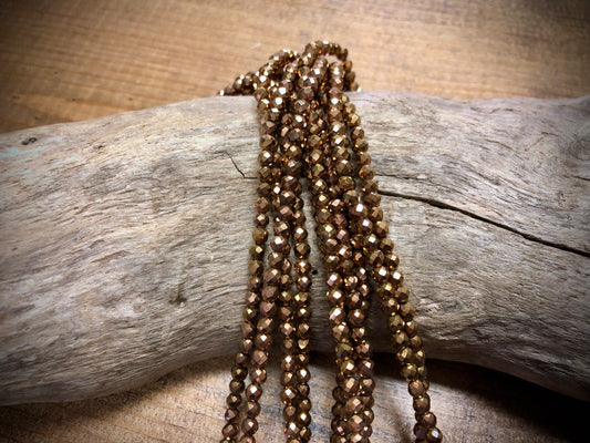 Thunder Polish Glass Faceted Rounds Strand - Copper - 3mm - 14”