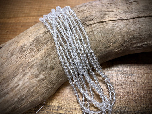 Thunder Polish Glass Faceted Rounds Strand - Clear Crystal - 3mm - 14”